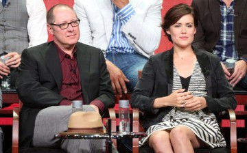 Actors James Spader and Megan Boone speak onstage during 'The Blacklist' panel discussion at the NBC portion of the 2013 Summer Television Critics Association tour - Day 4 at the Beverly Hilton Hotel on July 27, 2013 in Beverly Hills, California.