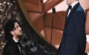Actors Kit Harington (L) and Andy Samberg speak onstage during the 68th Annual Primetime Emmy Awards at Microsoft Theater on September 18, 2016 in Los Angeles, California.