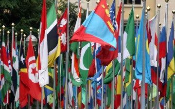 The flags represent all nations in the UN headquarters in Geneva.