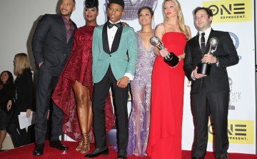 Actors Trai Byers,Ta'Rhonda Jones, Bryshere Y. Gray aka Yazz, Grace Gealey, Kaitlin Doubleday and Danny Strong pose with the Outstanding Drama Series award for Empire in the press room during the 47th NAACP Image Awards  on February 5, 2016 in Pasadena, C