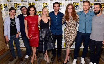 (L-R) Actors Jared Gilmore, producer Edward Kitsis, Lana Parrilla, Emilie de Ravin, Colin O'Donoghue, Rebecca Mader, Josh Dallas and Adam Horowitz attend 'Once Upon A Time' Press Line Comic-Con International 2016 at Hilton Bayfront on July 23, 2016 in San