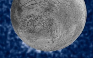 A composite image by NASA shows possible water plumes at 7 o'clock on the face of Europa.