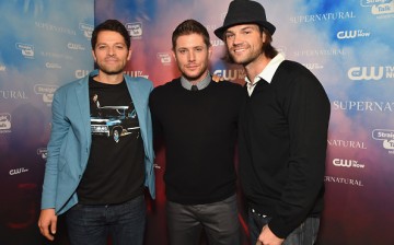 Actors Misha Collins, Jensen Ackles and Jared Padalecki attend the CW's Fan Party to Celebrate the 200th episode of 'Supernatural' on November 3, 2014 in Los Angeles, California.