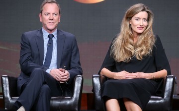 Actors Kiefer Sutherland (L) and Natascha McElhone speak onstage at the 'Designated Survivor' panel discussion during the Disney ABC Television Group portion of the 2016 Television Critics Association Summer Tour at The Beverly Hilton Hotel on August 4, 2