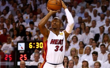 Ray Allen takes a jump shot during Game Four of the 2014 NBA Finals.
