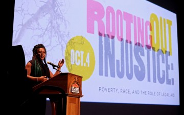 Black Lives Matter movement co-founder Alicia Garza speaks on stage at an event held on Tuesday, Oct. 4 at paramount Theater in Charlottesville.