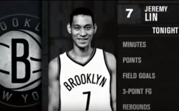 Jeremy Lin game highlight photo against Detroit Piston.