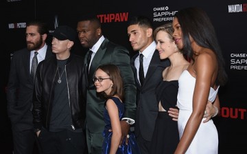 Jake Gyllenhaal, Eminem, 50 Cent, Oona Laurence, Miguel Gomez, Rachel McAdams, and Naomie Harris attend the 'Southpaw' New York Premiere at AMC Loews Lincoln Square on July 20, 2015 in New York City. 