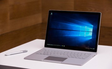 A new Microsoft Surface Book sits on display at a media event for new Microsoft products on October 6, 2015 in New York City.