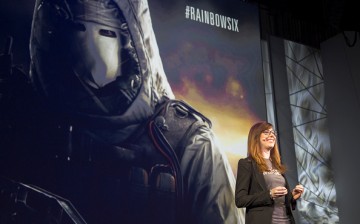 Community Manager Genevieve Forget presents for Tom Clancy's Rainbow Six Siege at the Ubisoft E3 1015 Conference on June 15, 2015 in Los Angeles, California.