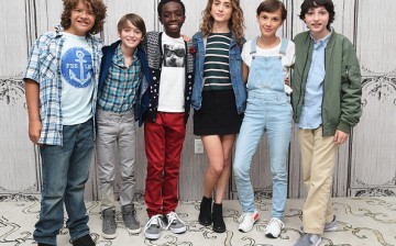 Actors Gaten Matarazzo, Noah Schnapp, Caleb McLaughlin, Natalia Dyer, Millie Bobby Brown and Finn Wolfhard of 'Stranger Things' attend the BUILD Series at AOL HQ on August 31, 2016 in New York City.   