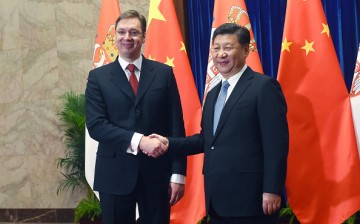 Chinese President Xi Jinping meets with Serbian Prime Minister Aleksandar Vucic before attending the 4th Meeting of Heads of Government of China and Central and Eastern European Countries.