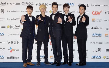 Super Junior arrives for APAN Star Road during the 17th Busan International Film Festival (BIFF) at the Haeundae beach on October 5, 2012 in Busan, South Korea. 