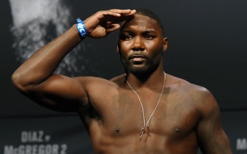 Anthony Johnson salutes the crowd during a press conference for the UFC 202 event.