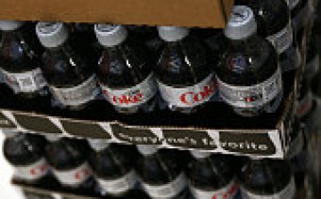 Diet Coke bottles stacked and kept ready for dispatch
