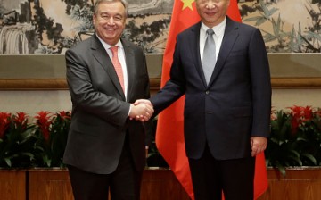 U.N. Secretary-General-designate Antonio Guterres (L) meets China's President Xi Jinping at Diaoyutai State Guesthouse on Nov. 28, 2016, in Beijing, China.