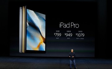 Apple Senior Vice-President of Worldwide Marketing Phil Schiller speaks about the prices for iPad Pro on stage during a Special Event at Bill Graham Civic Auditorium Sept. 9, 2015 in San Francisco, California. 