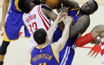 Draymond Green accidentally kicks James Harden in the head in the Golden State Warriors' 127-135 loss to the Houston Rockets Thursday night.