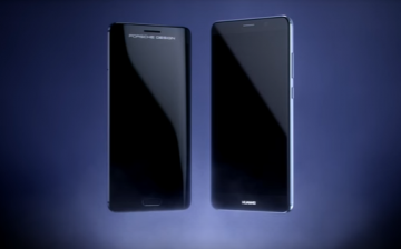 Two Huawei Mate 9 smartphones are displayed to showcase its wide screen-display.