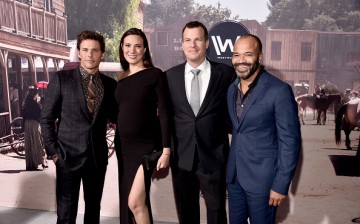 (L-R) James Marsden, Executive producer/writer Lisa Joy, Executive producer/writer/director Jonathan Nolan and actor Jeffrey Wright attend the premiere of HBO's 'Westworld' on September 28, 2016 in Hollywood, California.