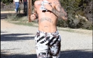 Justin Bieber strips off for a jog in Los Angeles.