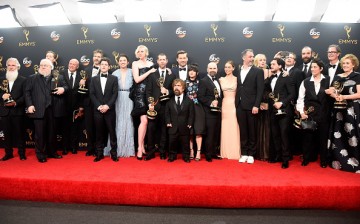 The cast and crew of 'Game of Thrones' pose for a photograph after the show was named the Best Drama Series at 68th Annual Primetime Emmy Awards.