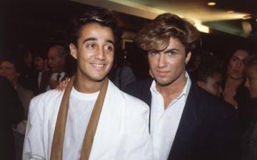 English pop stars Andrew Ridgeley and George Michael of Wham attend the film premiere of 'Dune.'
