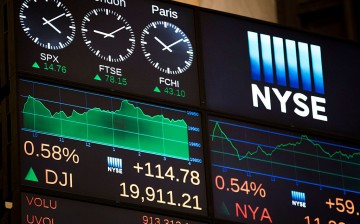 A monitor displays Tuesday's final numbers for the Dow Jones Industrial Average on the floor of the New York Stock Exchange (NYSE), December 13, 2016 in New York City.
