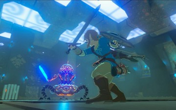 Link fights a temple Guardian in 'The Legend of Zelda: Breath of the Wild.'