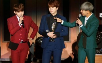 Kyuhyun, Yesung and Ryeowook of Super Junior-K.R.Y. perform on stage during their concert on December 6, 2015 in Taipei, Taiwan.