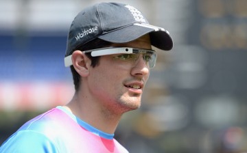 England cricket captain Alistair cook wearing a pair of smart glasses during an England nets session in Sri Lanka.