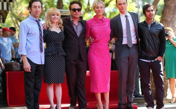 'The Big Bang Theory' stars Simon Helberg, Melissa Rauch, Johnny Galecki, Kaley Cuoco, Jim Parsons and Kunal Nayyar pose at the Hollywood Walk of Fame in Hollywood, California.