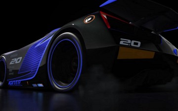 A side-view teaser image showcasing the design and build of 'Cars 3' villain Jackson Storm, voiced by Armie Hammer.