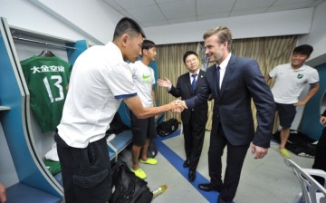 David Beckham visits the locker room of Hangzhou Greentown who play in the Chinese Super League.