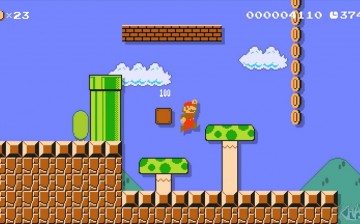 Mario traversing World 1-1 of 'Super Mario Land,' recreated in 'Super Mario Maker.'