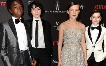 Caleb McLaughlin, Finn Wolfhard, Millie Bobby Brown and Noah Schnapp attend the 2017 Weinstein Company and Netflix Golden Globes after party on January 8, 2017 in Los Angeles, California.