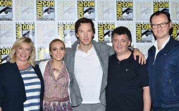 Sue Vertue, Amanda Abbington, Benedict Cumberbatch, Steven Moffat and Mark Gatiss attend the 'Sherlock' press line at Comic-Con International 2016 - Day 4 on July 24, 2016 in San Diego, California.