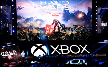Dan Ayoub, Studio Head at 343 Industries, introduces the video game 'Halo Wars 2' during Microsoft Corp. Xbox at the Galen Center on June 13, 2016 in Los Angeles, California.