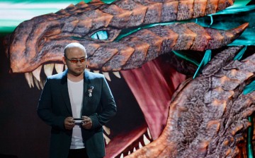 Hideki Kamiya, Director at Platinum Games, introduces the video game 'Scalebound' during Microsoft Corp. Xbox at the Galen Center on June 13, 2016 in Los Angeles, California.