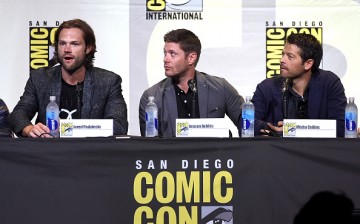 (L-R) Jared Padalecki, Jensen Ackles and Misha Collins attend the 'Supernatural' Special Video Presentation And Q&A during Comic-Con International 2016 held on July 24, 2016 in San Diego, California. 