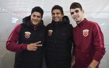 Oscar (far right) joins Hulk (left) and Elkeson as imports for Chinese Super League club Shanghai SIPG.