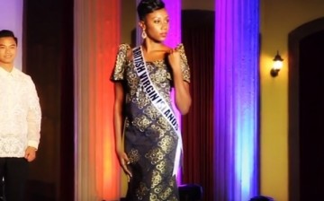Miss British Virgin Islands Erika Creque wears a Filipino terno dress at a cultural fashion show, a Miss Universe 2016 preliminary event held in Vigan City, Ilocos Sur, Philippines.
