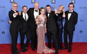 The cast and creators of 'The Crown' pose during the 74th Annual Golden Globe Awards at The Beverly Hilton Hotel on January 8, 2017 in Beverly Hills, California. 