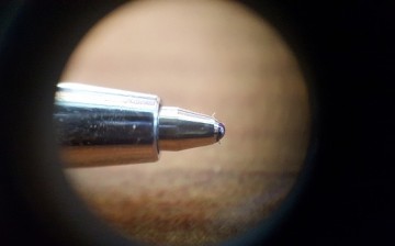 A magnified image of a ballpoint pen.