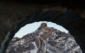 Snow is seen on the Great Wall after a snowfall on Nov. 23, 2015, near Beijing, China.