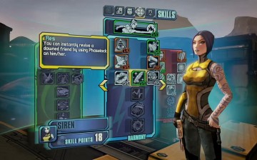 The character Siren getting new skills in the customization menu in 'Borderlands 2.'