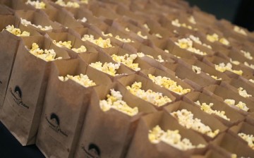 Free popcorn at a movie screening