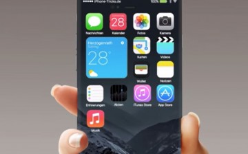 A smartphone, bearing iPhone logos, is held by a hand to showcase its edge to edge display.