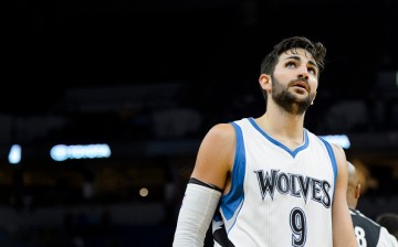 Ricky Rubio of the Minnesota Timberwolves looks on during the game against the Charlotte Hornets on November 15, 2016 at Target Center in Minneapolis, Minnesota. 