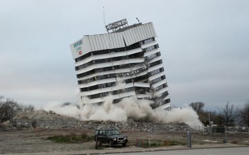 Earthquake Damaged Building Blown Up In Controlled Demolition